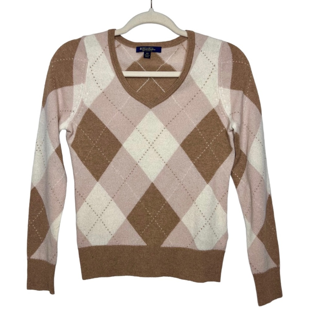 BROOKS BROTHERS Argyle 100% Cashmere V-Neck Sweater. Size XS